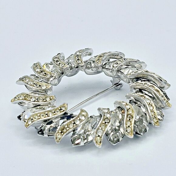 Weiss Crystal Brooch Vtg Open Circle Celestial Wreath Large Estate Jewelry Pin - Picture 5 of 10